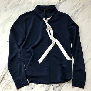 Navy Blouse with Neck Tie